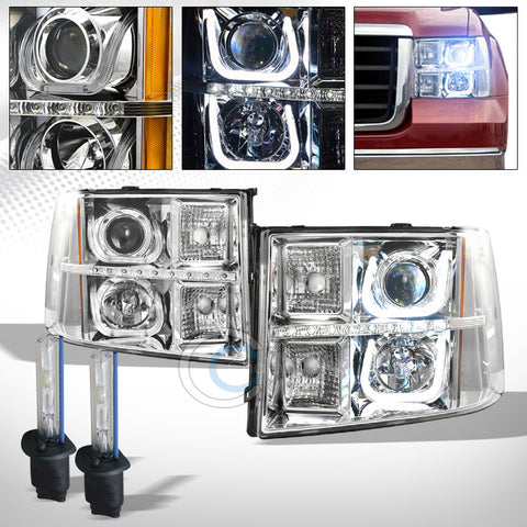 10000K HID XENON+LED U-TUBE CHROME PROJECTOR HEAD LIGHTS SIGNAL AM 07-14 SIERRA