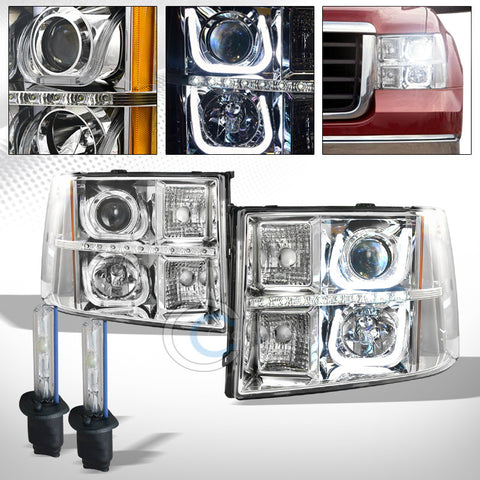 6000K HID XENON+LED U-TUBE CHROME PROJECTOR HEAD LIGHT SIGNAL AMBER 07-14 SIERRA
