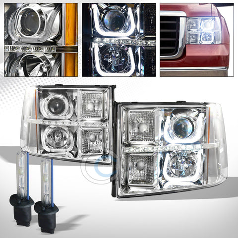8000K HID XENON+LED U-TUBE CHROME PROJECTOR HEAD LIGHT SIGNAL AMBER 07-14 SIERRA
