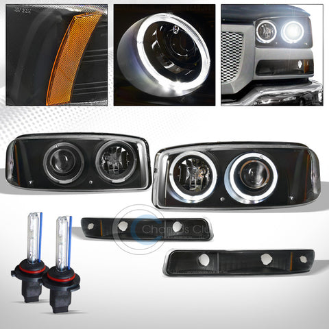 6000K HID XENON+BLACK HALO PROJECTOR HEAD LIGHTS+BUMPER AM DY 99-06 SIERRA/YUKON