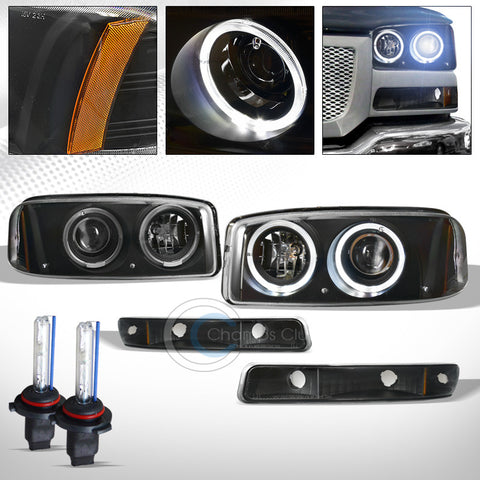 8000K HID XENON+BLACK HALO PROJECTOR HEAD LIGHTS+BUMPER AM DY 99-06 SIERRA/YUKON