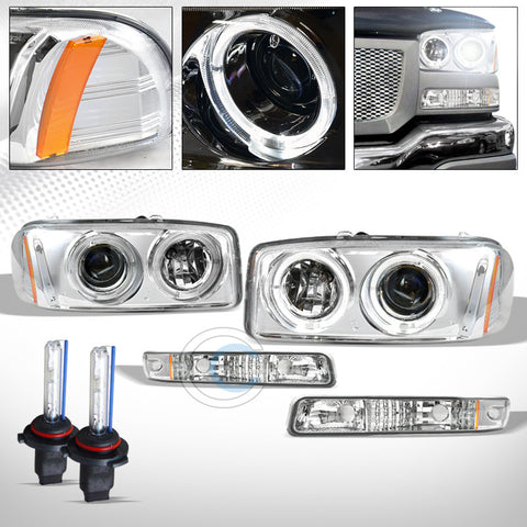 6000K HID XENON+CHROME HALO PROJECTOR HEAD LIGHT+BUMPER AM DY 99-06 SIERRA/YUKON