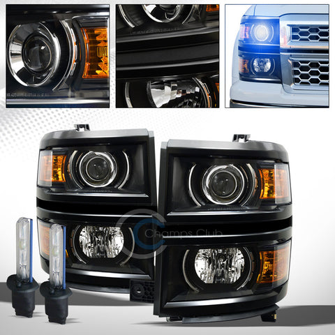 10000K HID XENON+BLACK PROJECTOR HEAD LIGHTS AMBER DY 14-15 CHEVY SILVERADO 1500