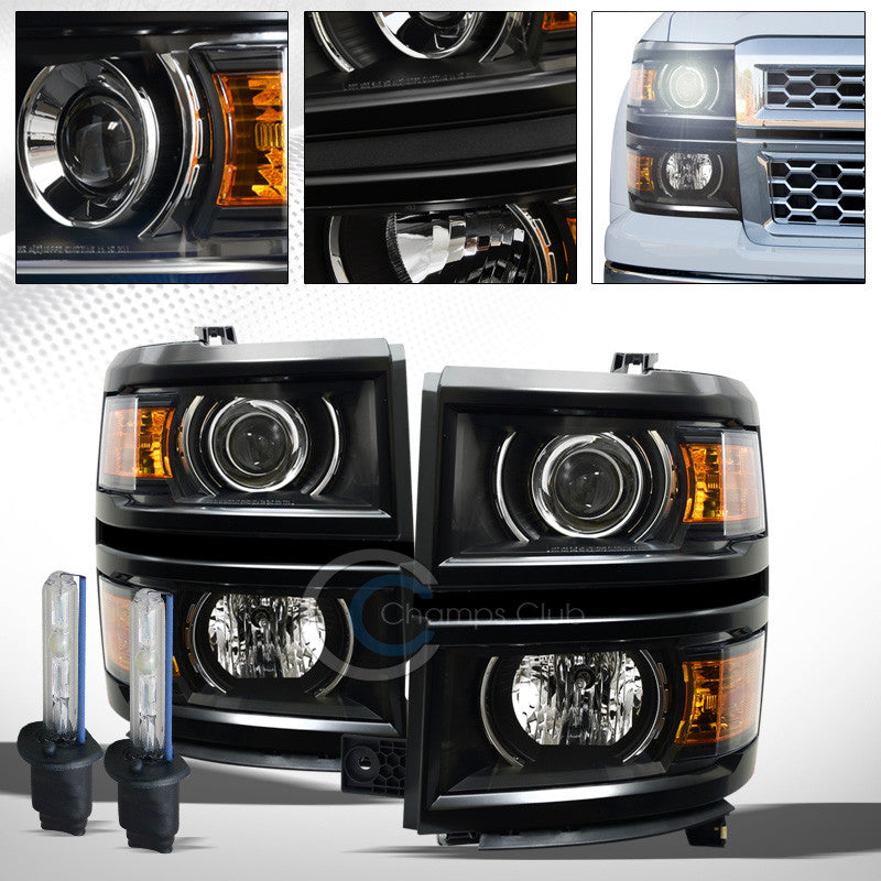 6000K HID XENON+BLACK PROJECTOR HEAD LIGHTS AMBER DY 14-15 CHEVY SILVERADO 1500