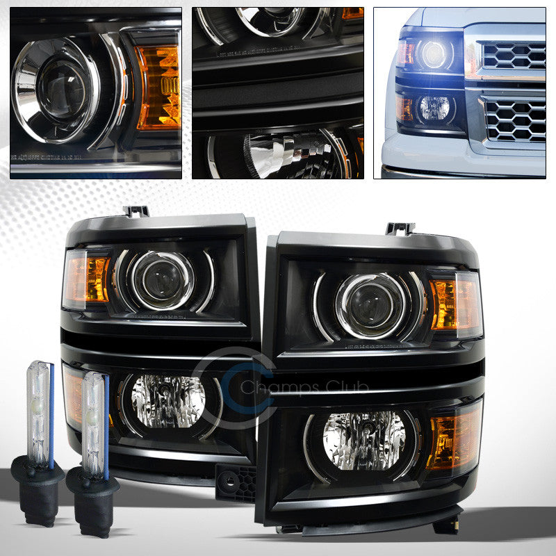 8000K HID XENON+BLACK PROJECTOR HEAD LIGHTS AMBER DY 14-15 CHEVY SILVERADO 1500