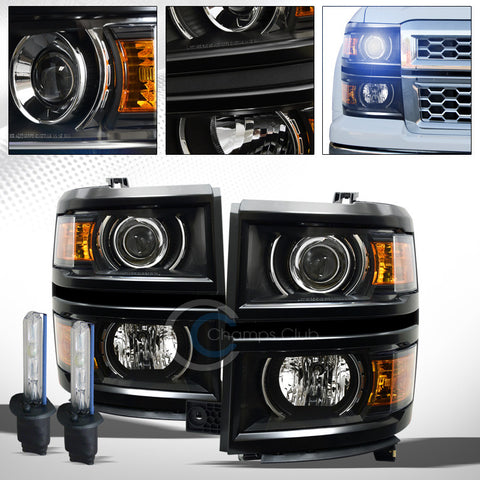 8000K HID XENON+BLACK PROJECTOR HEAD LIGHTS AMBER DY 14-15 CHEVY SILVERADO 1500