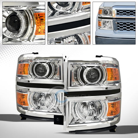 CHROME CRYSTAL PROJECTOR HEAD LIGHTS SIGNAL AMBER DY 14-15 CHEVY SILVERADO 1500