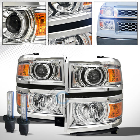 6000K HID XENON+CHROME PROJECTOR HEADLIGHTS AMBER DY 14-15 CHEVY SILVERADO 1500
