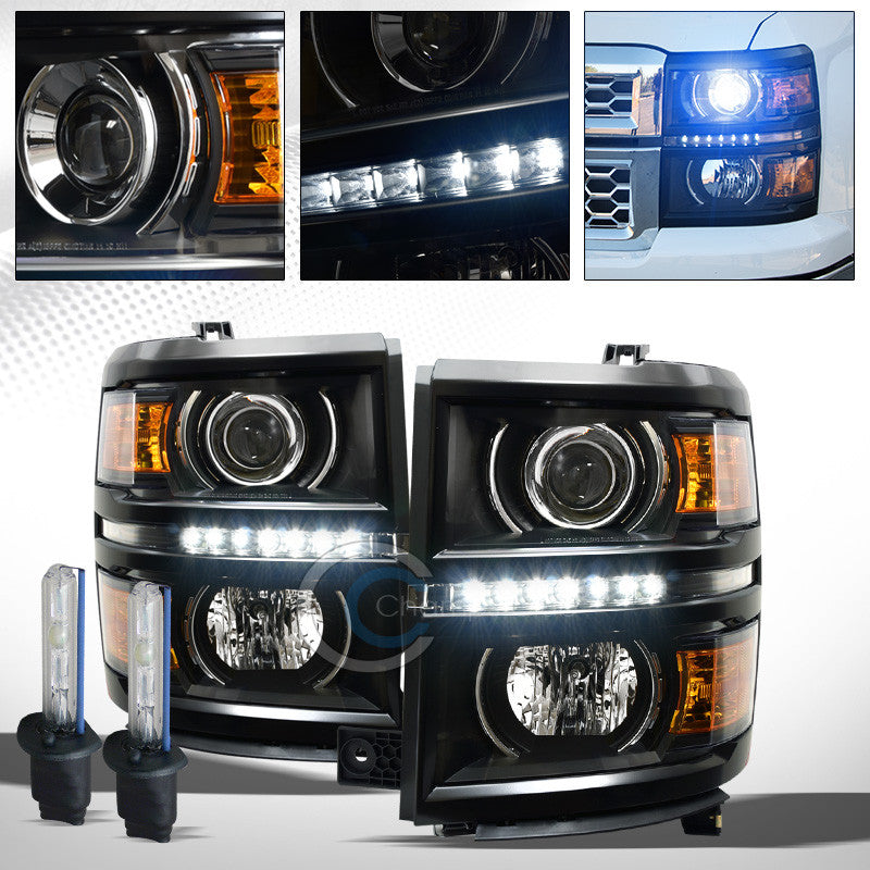 10000K HID XENON+BLK DRL LED PROJECTOR HEAD LIGHTS AMBER DY 14-15 SILVERADO 1500