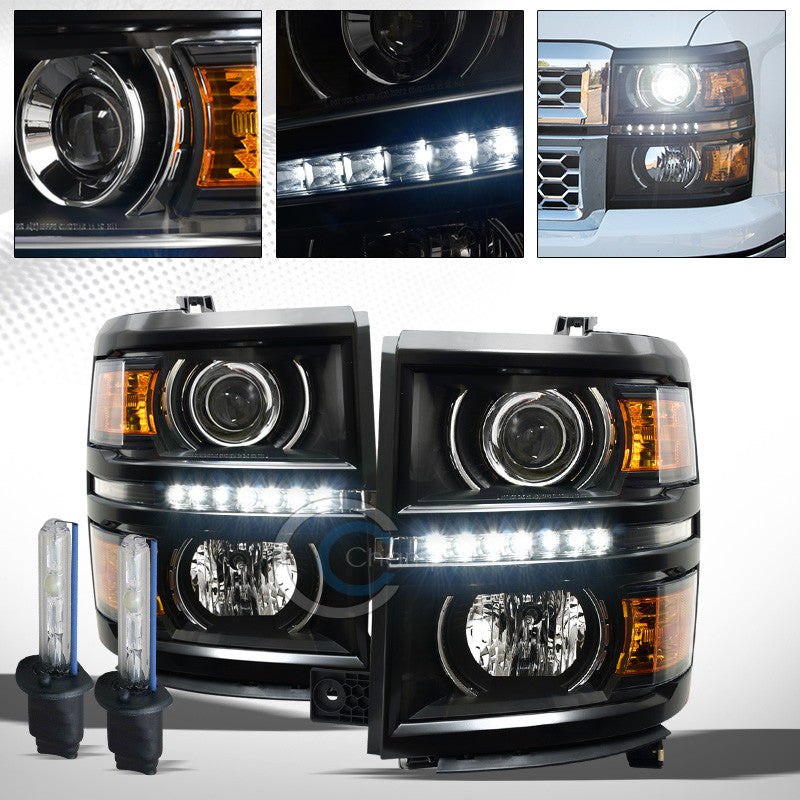 6000K HID XENON+BLK DRL LED PROJECTOR HEAD LIGHTS AMBER DY 14-15 SILVERADO 1500