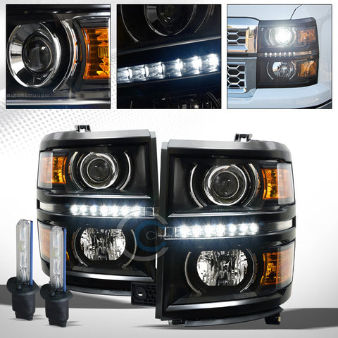 6000K HID XENON+BLK DRL LED PROJECTOR HEAD LIGHTS AMBER DY 14-15 SILVERADO 1500