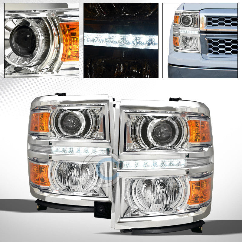 CHROME CRYSTAL DRL LED PROJECTOR HEAD LIGHTS AMBER DY 14-15 CHEVY SILVERADO 1500