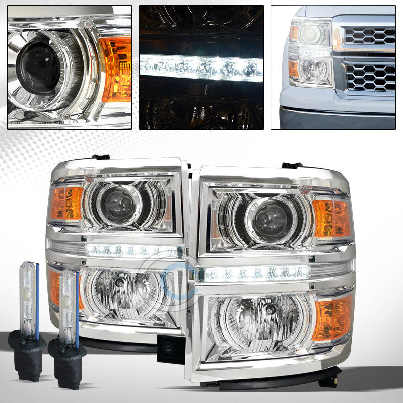 6000K HID XENON+CHROME DRL LED PROJECTOR HEAD LIGHTS AM DY 14-15 SILVERADO 1500