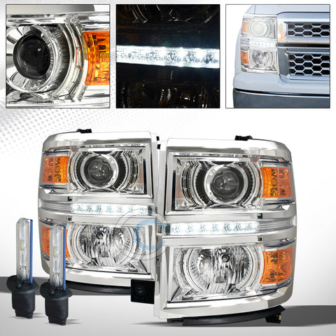 6000K HID XENON+CHROME DRL LED PROJECTOR HEAD LIGHTS AM DY 14-15 SILVERADO 1500