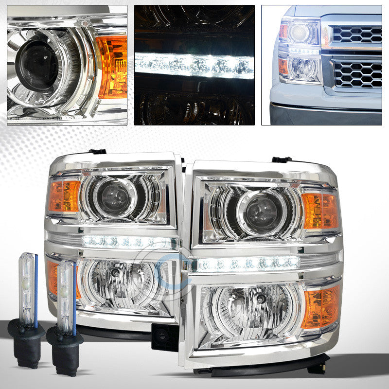 8000K HID XENON+CHROME DRL LED PROJECTOR HEAD LIGHTS AM DY 14-15 SILVERADO 1500