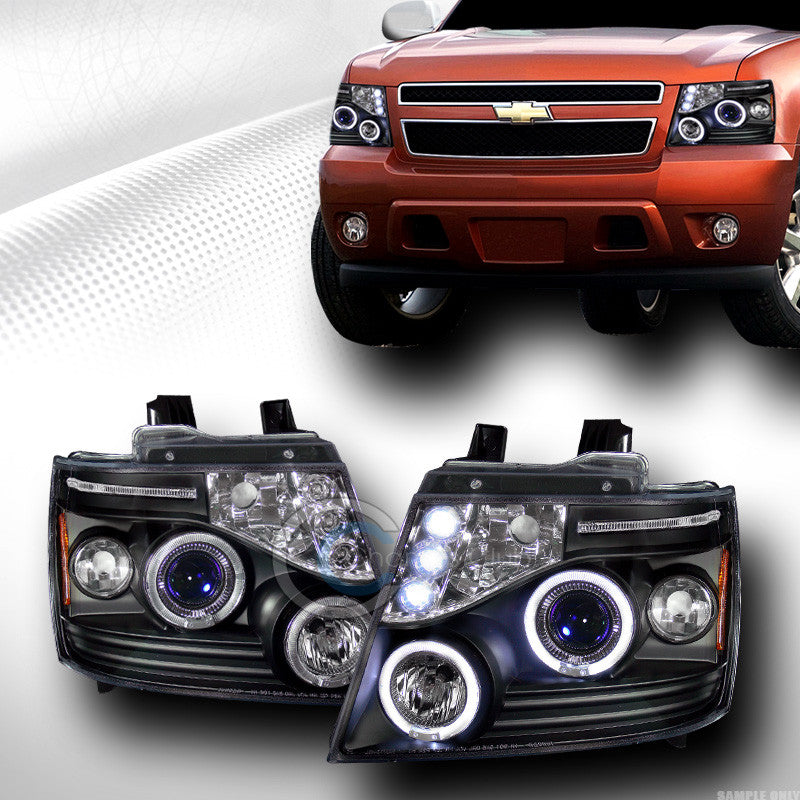 BLK LED HALO RIMS PROJECTOR HEAD LIGHTS 2007-2013 CHEVY AVALANCHE/SUBURBAN/TAHOE