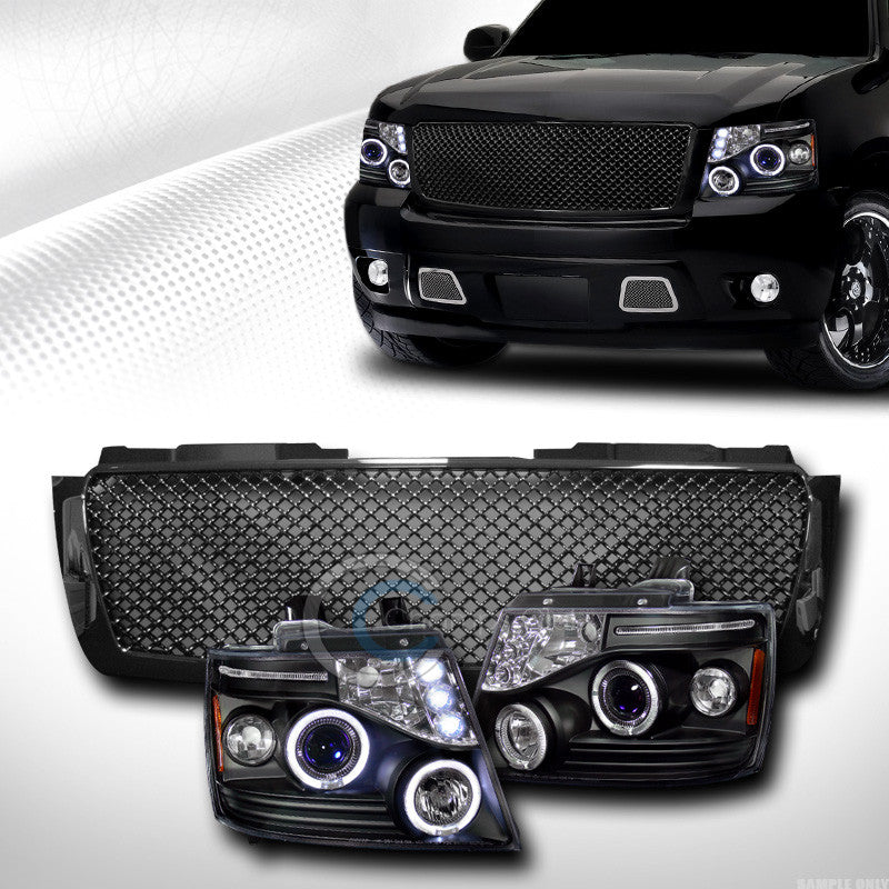 BLK HALO LED PROJECTOR HEAD LIGHTS W/GRILL GRILLE 2007+ AVALANCHE/SUBURBAN/TAHOE