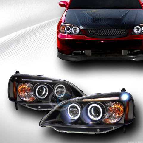 BLACK DRL LED HALO RIMS PROJECTOR HEAD LIGHTS LAMPS SIGNAL 2001-2003 HONDA CIVIC