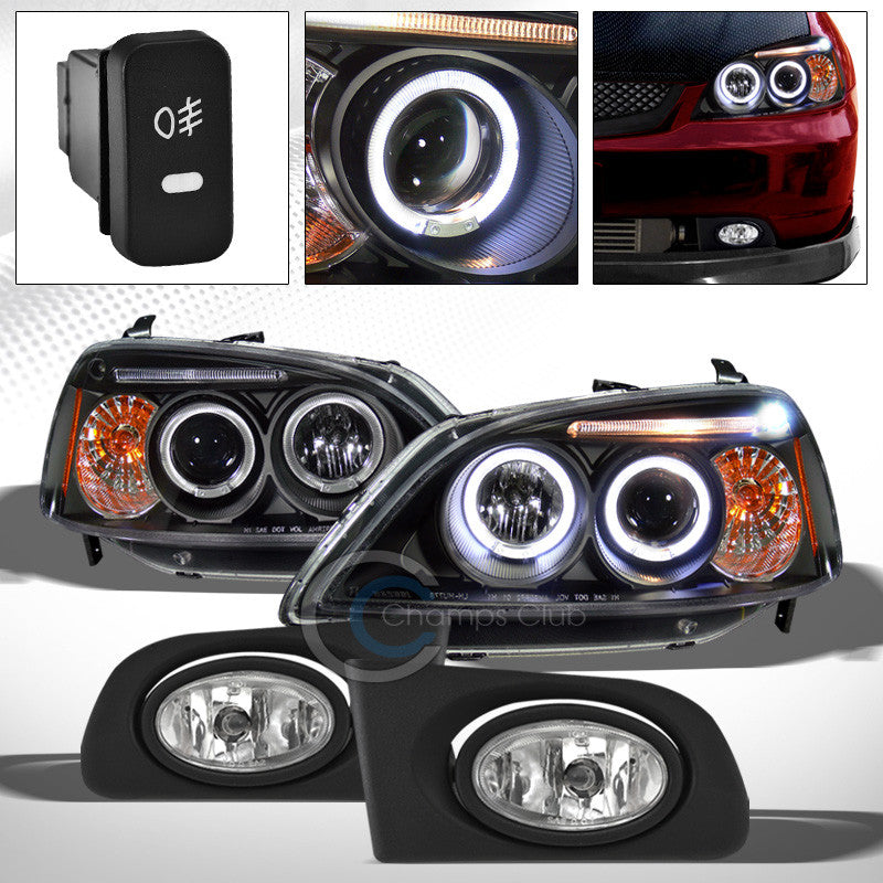 BLK LED HALO PROJECTOR HEAD LIGHTS SIGNAL AMBER JY+FOG LAMPS PT 2001-2003 CIVIC