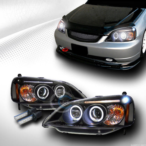 6000K HID XENON BLACK HALO LED PROJECTOR HEAD LIGHTS LAMPS 2001-2003 HONDA CIVIC