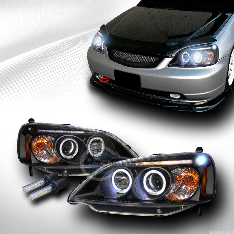8000K HID XENON BLACK HALO LED PROJECTOR HEAD LIGHTS LAMPS 2001-2003 HONDA CIVIC
