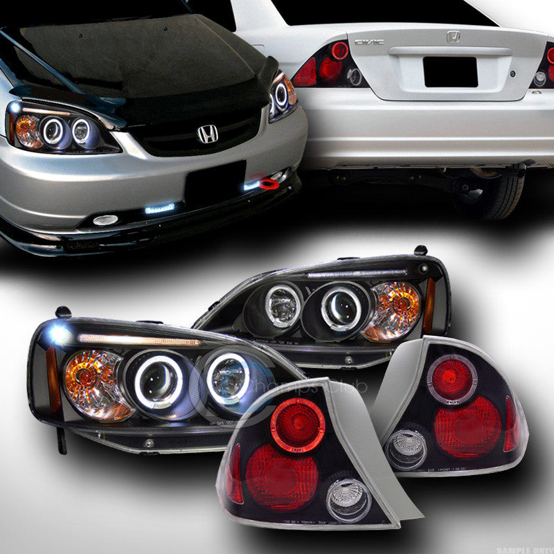 BLK LED PROJECTOR HEAD LIGHTS SIGNAL+ALTEZZA HALO TAIL LAMPS 2001-2003 CIVIC 2DR