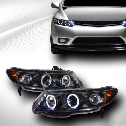 BLK DRL LED HALO RIMS PROJECTOR HEAD LIGHTS SIGNAL 2006-2011 HONDA CIVIC 2D/2DR