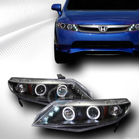 BLACK DRL LED HALO RIMS PROJECTOR HEADLIGHTS SIGNAL AMBER 2006-2011 CIVIC 4D/4DR