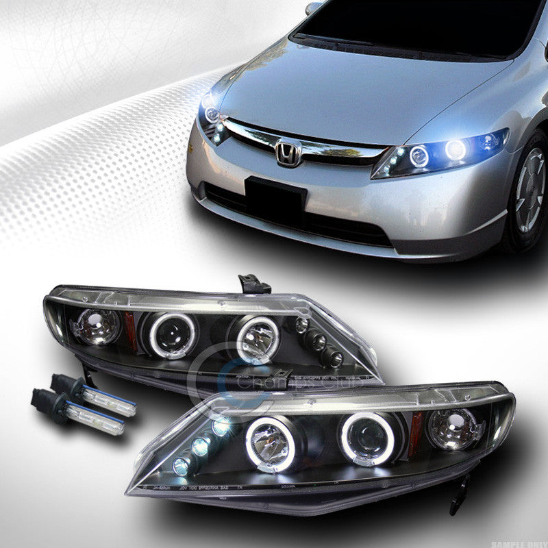 10000K HID XENON BLK DRL HALO LED PROJECTOR HEAD LIGHTS 2006-2011 HONDA CIVIC 4D