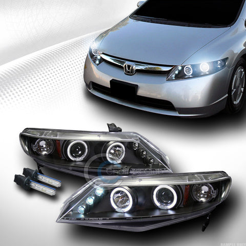 8000K HID XENON BLK DRL HALO LED PROJECTOR HEAD LIGHTS 2006-2011 HONDA CIVIC 4D