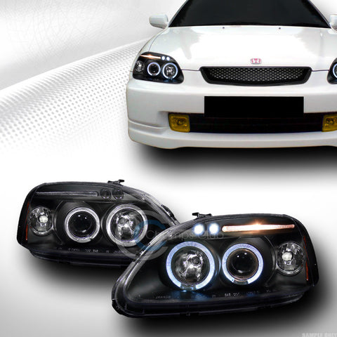 BLK LED HALO RIMS PROJECTOR HEAD LIGHTS SIGNAL AMBER 1996-1998 CIVIC 2DR/3DR/4DR