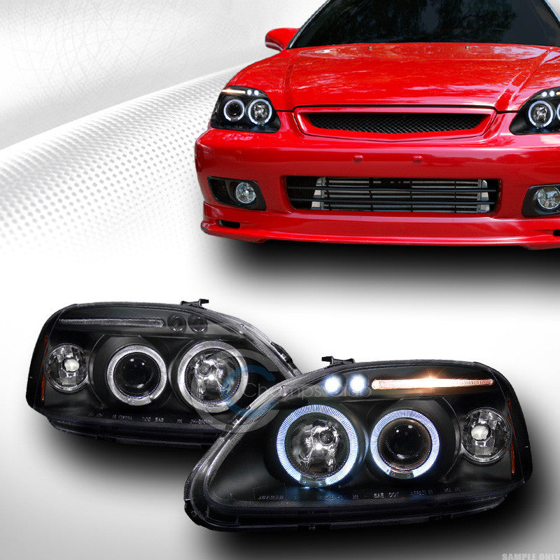 BLK LED HALO RIMS PROJECTOR HEAD LIGHTS SIGNAL AMBER 1999-2000 CIVIC 2DR/3DR/4DR