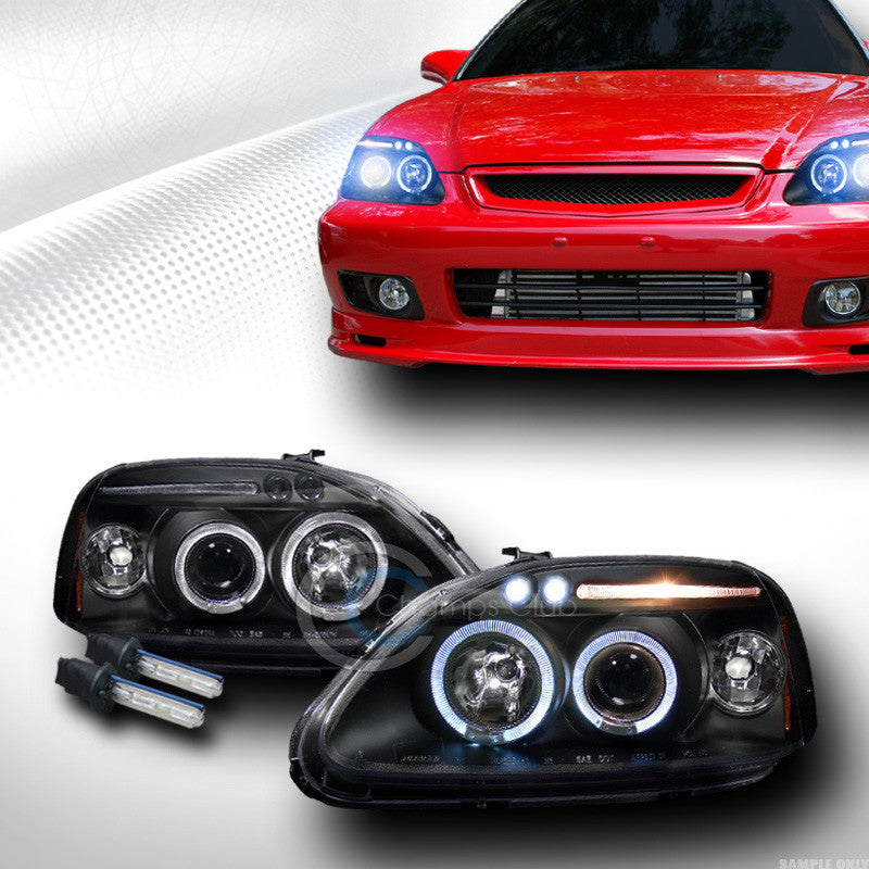 10000K HID XENON BLACK DRL HALO LED PROJECTOR HEAD LIGHTS 1999-2000 HONDA CIVIC