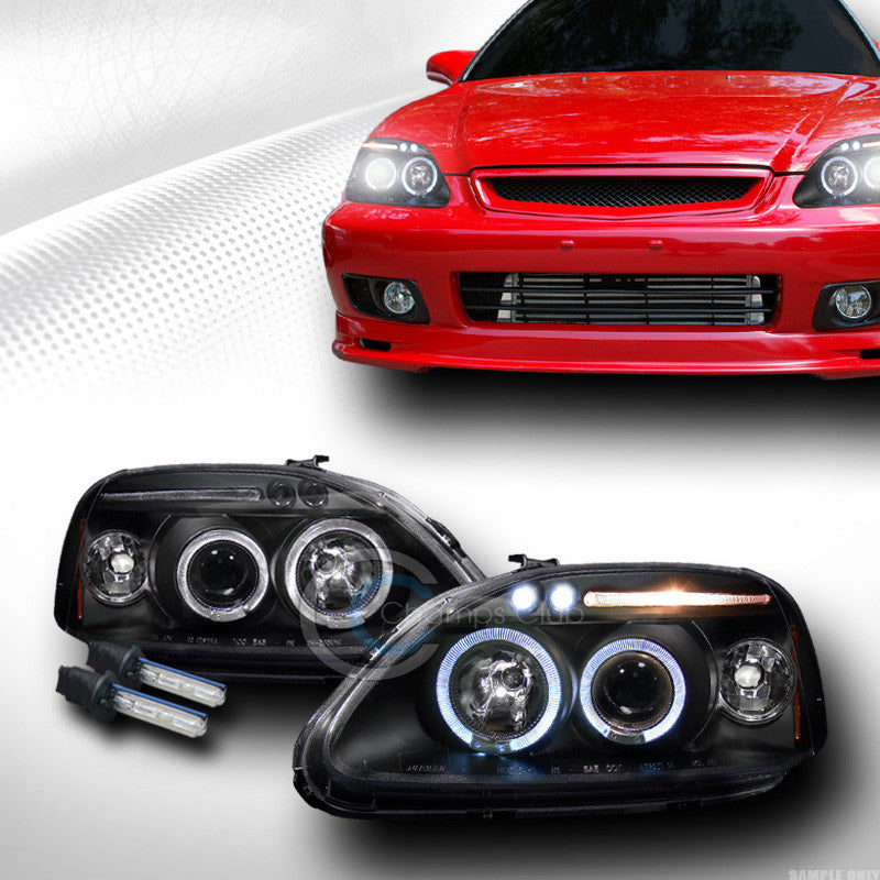 6000K HID XENON JDM BLK DRL HALO LED PROJECTOR HEAD LIGHTS 1999-2000 HONDA CIVIC