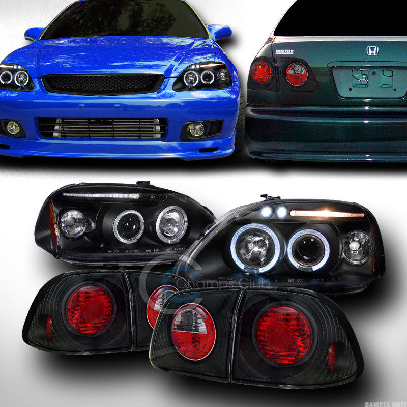 BLK HALO LED PROJECTOR HEAD LIGHT+ALTEZZA TAIL LAMP KS 1999-2000 HONDA CIVIC 4DR
