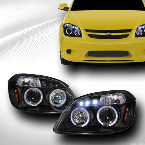 BLACK DRL LED 2*HALO RIMS PROJECTOR HEAD LIGHTS SIGNAL 2005-2010 CHEVY COBALT/G5