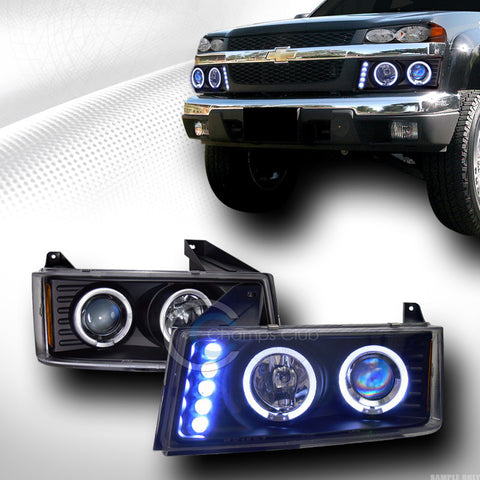 BLK DRL LED HALO RIMS PROJECTOR HEAD LIGHTS LAMP 04-12 CHEVY COLORADO/GMC CANYON