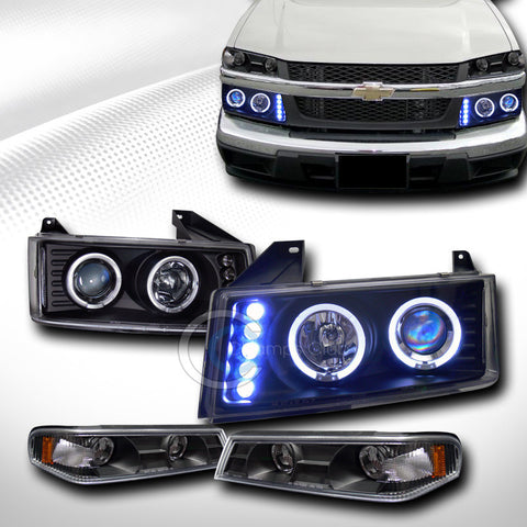 BLACK HALO LED PROJECTOR HEAD LIGHTS+BUMPER SIGNAL JY 2004-2012 COLORADO/CANYON