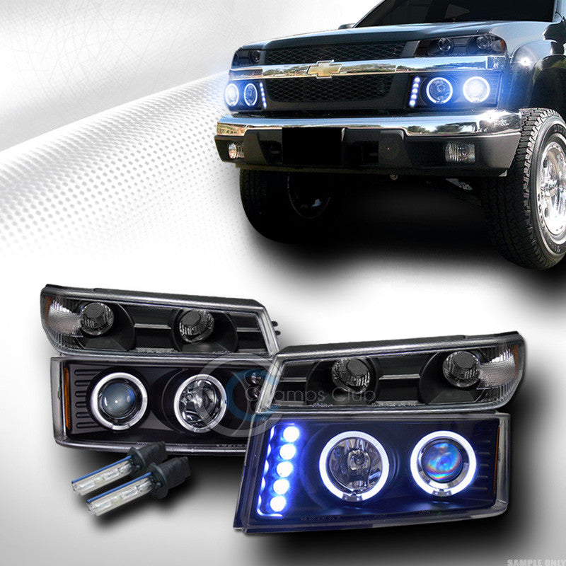 10000K HID XENON BLK HALO LED PROJECTOR HEAD LIGHTS+BUMPER 2004+ COLORADO/CANYON