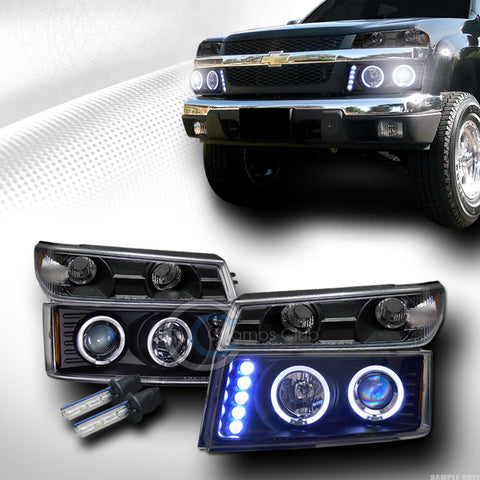 6000K HID XENON BLK HALO LED PROJECTOR HEAD LIGHTS+BUMPER 2004+ COLORADO/CANYON