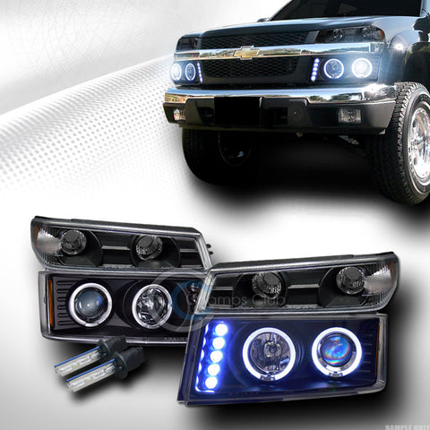 8000K HID XENON BLK HALO LED PROJECTOR HEAD LIGHTS+BUMPER 2004+ COLORADO/CANYON