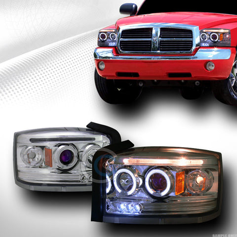 CHROME LED 2*HALO RIMS PROJECTOR HEAD LIGHTS LAMPS SIGNAL 2005-2007 DODGE DAKOTA