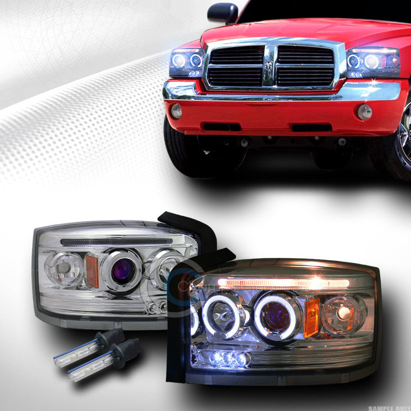 10000K HID XENON CHROME DRL HALO LED PROJECTOR HEAD LIGHT 2005-2007 DODGE DAKOTA