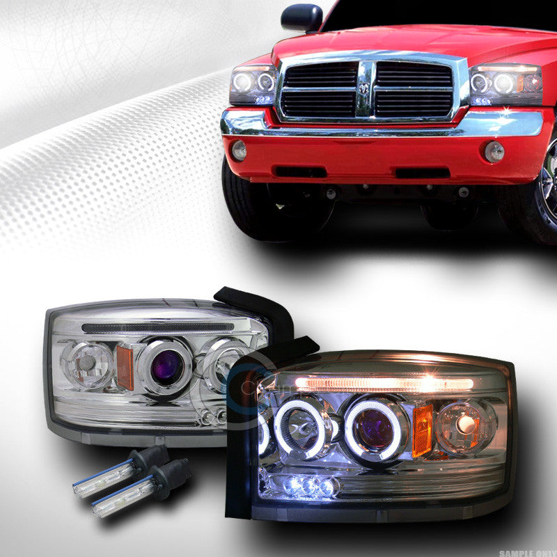 6000K HID XENON CHROME DRL HALO LED PROJECTOR HEAD LIGHTS 2005-2007 DODGE DAKOTA