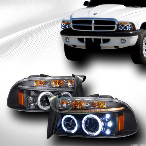 BLK DRL LED HALO RIMS PROJECTOR HEAD LIGHTS LAMP SIGNAL 1997-2004 DAKOTA/DURANGO