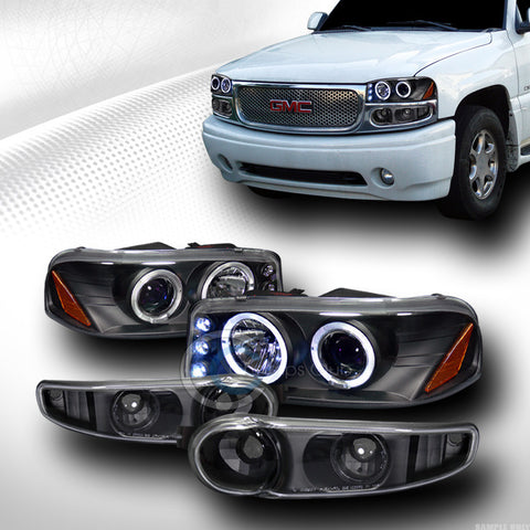 BLK HALO LED PROJECTOR HEAD LIGHT+BUMPER SIGNAL JY 2000-2006 SIERRA YUKON DENALI
