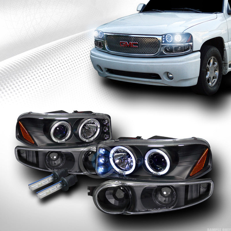 8000K HID XENON BLK HALO LED PROJECTOR HEAD LIGHT+BUMPER 2002-2007 SIERRA DENALI