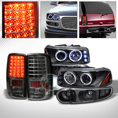 BLACK PROJECTOR HEAD LIGHTS AM+BUMPER+SMOKE LED TAIL LAMPS AW 2001+ YUKON DENALI