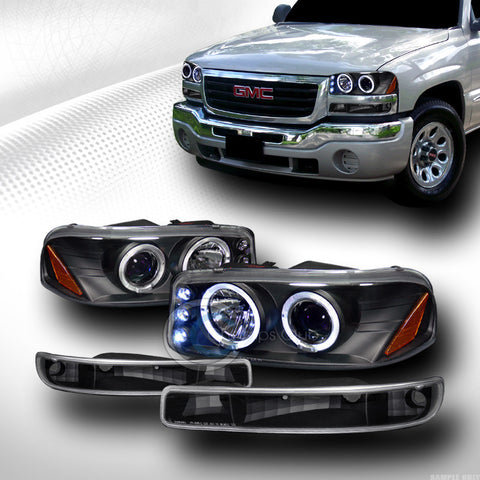 BLK HALO LED PROJECTOR HEAD LIGHTS+BUMPER SIGNAL LAMPS JY 1999-2006 SIERRA YUKON