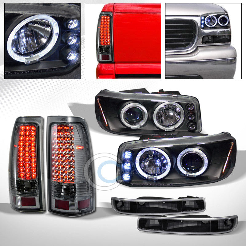 BLACK HALO PROJECTOR HEAD LIGHTS AM+BUMPER+LED TAIL LAMPS SM AW 1999-2003 SIERRA